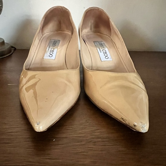 Jimmy Choo Romy Abel Patent Label Womens Pumps Nude Size 35.5 Stiletto Heels - Picture 2 of 8